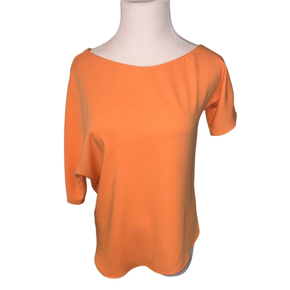Amanda‎ Uprichard Asymmetrical Draped Sleeve Blouse Top XS P Orange Boat Neck